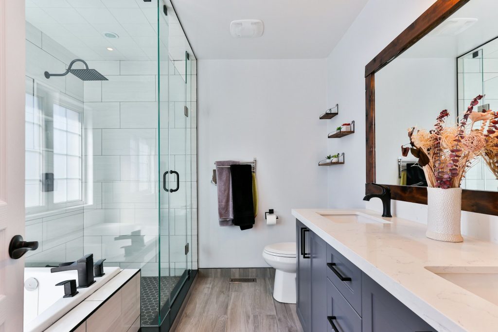 Cloudy shower glass with mineral spots